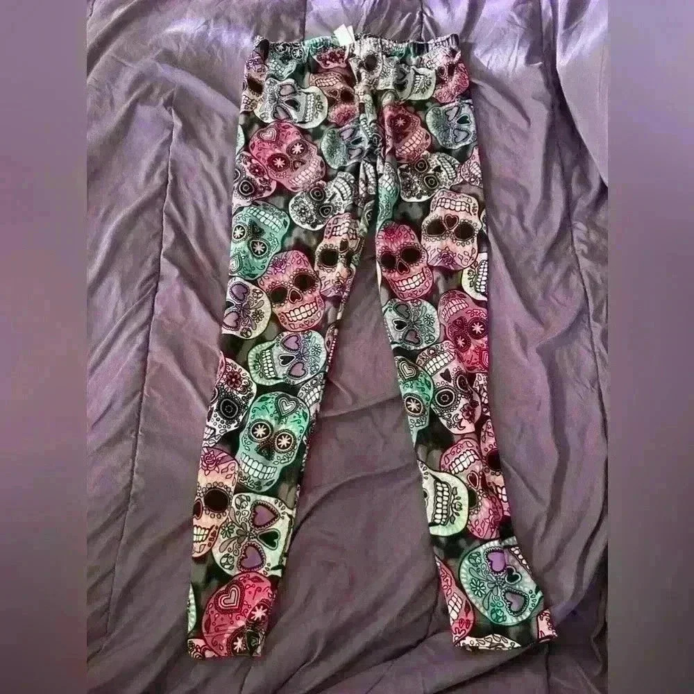No Boundaries sugar skull leggings multicolor ladies size large stretchy